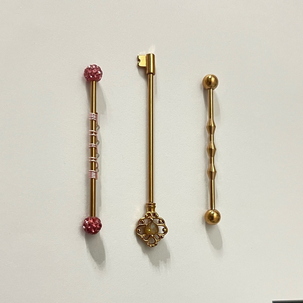 Three Assorted Industrial Barbells Body Jewelry